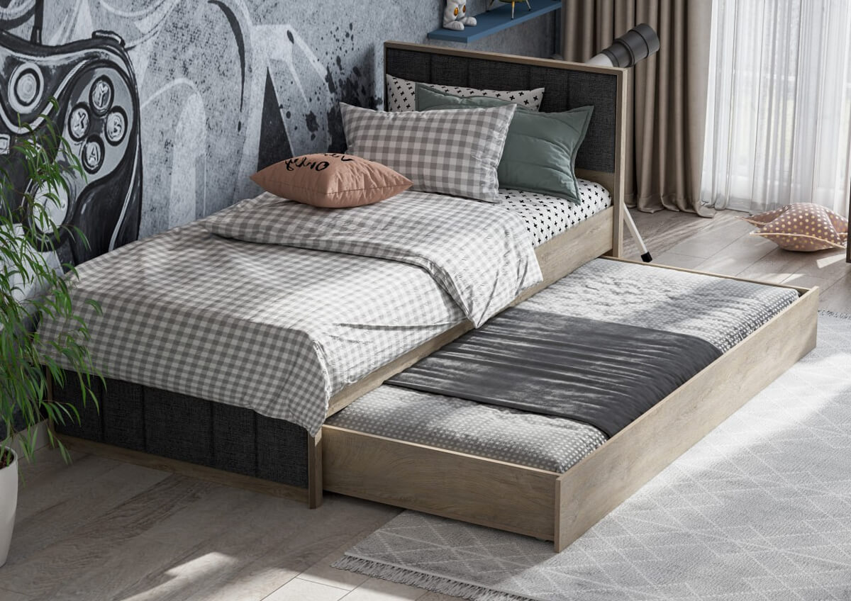 МС "Этна" Кровать 900 (кр1) АБ (Дуб Эндгрейн/Белый гладкий)