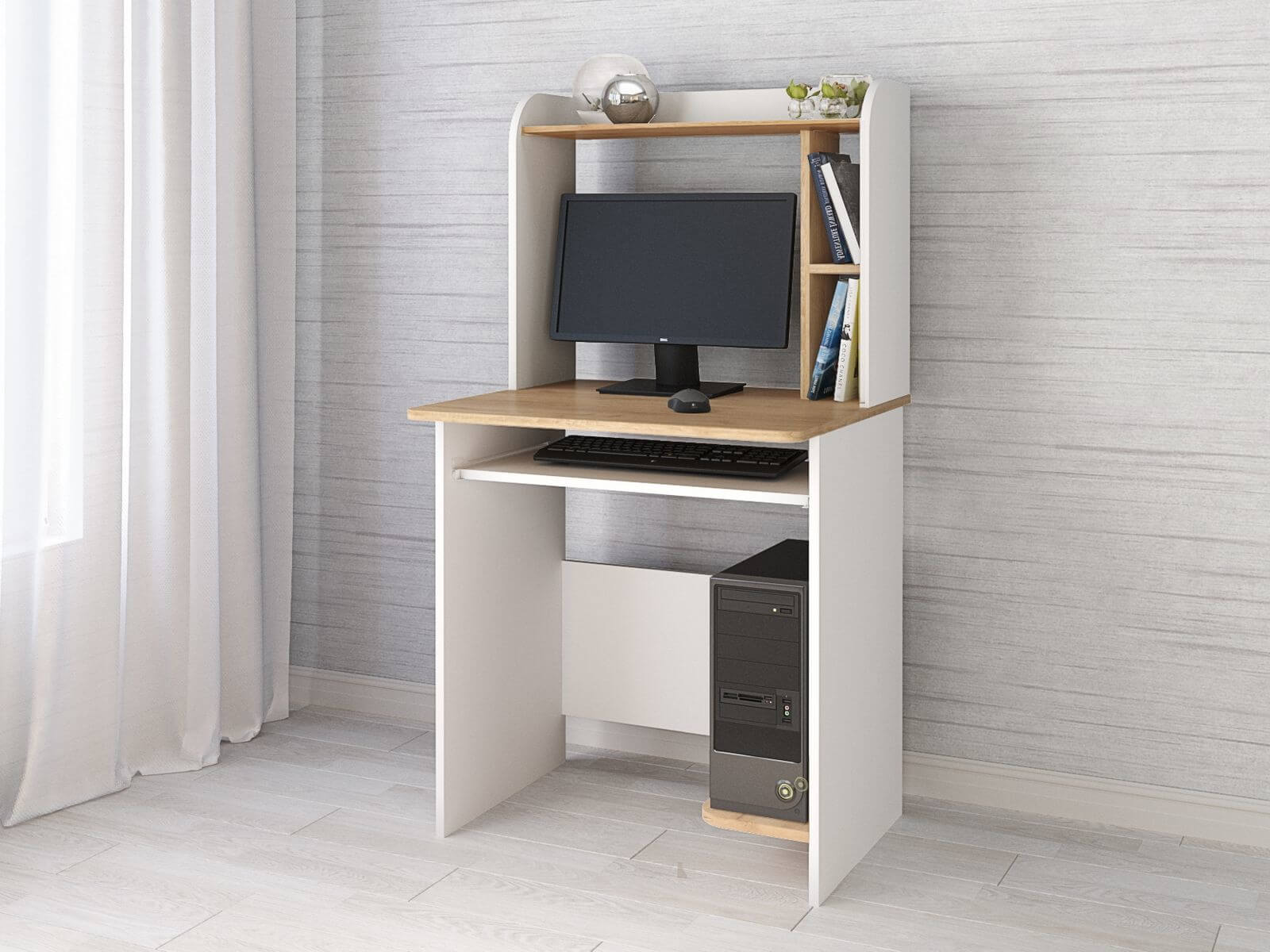 Компьютерный стол Грета-1 белый/дуб крафт золотой