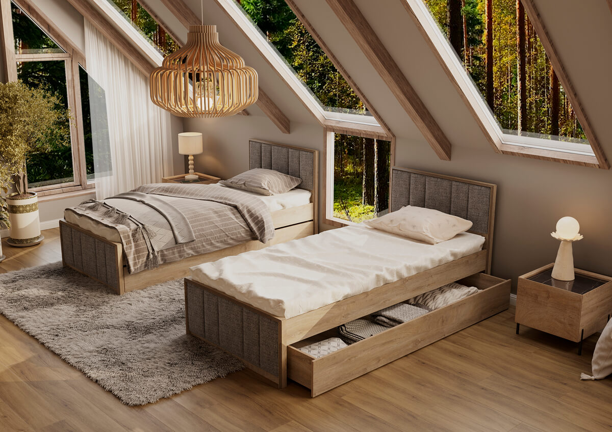 МС "Этна" Кровать 900 (кр1) АБ (Дуб Эндгрейн/Белый гладкий)