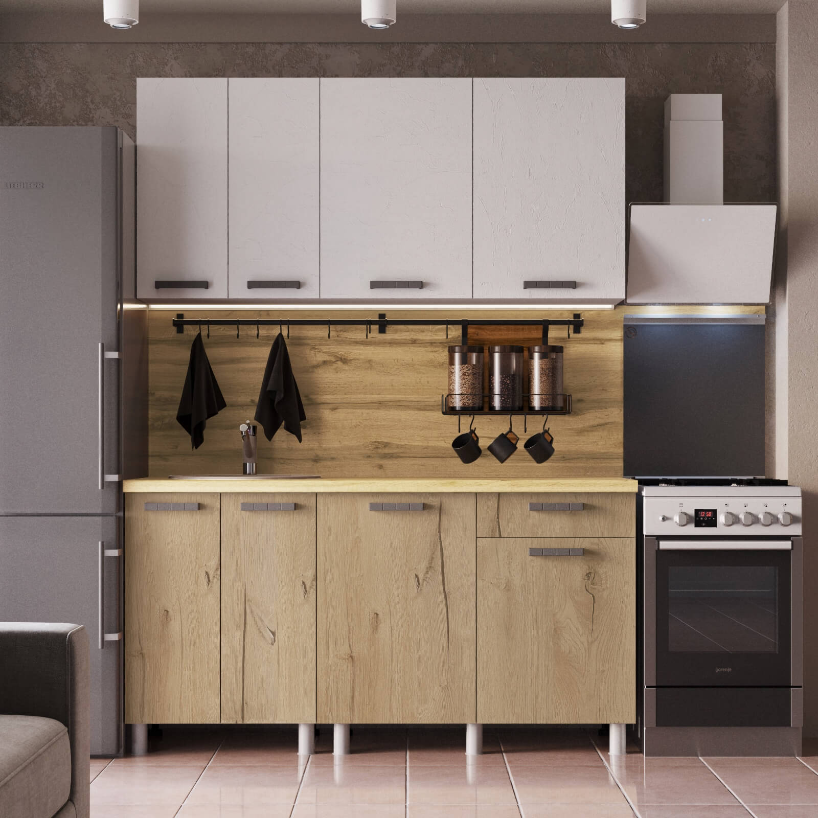 "Григгс Готовое решение" 1,6 м белый/камень светлый/дуб канадский