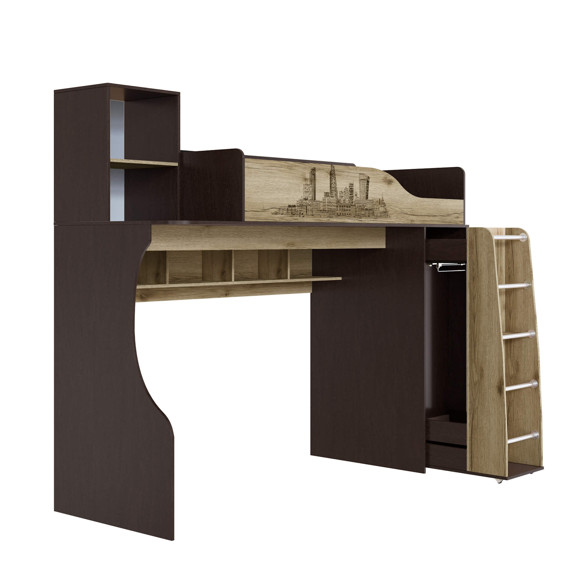 Спальня Орион. Кровать-чердак венге/дуб делано