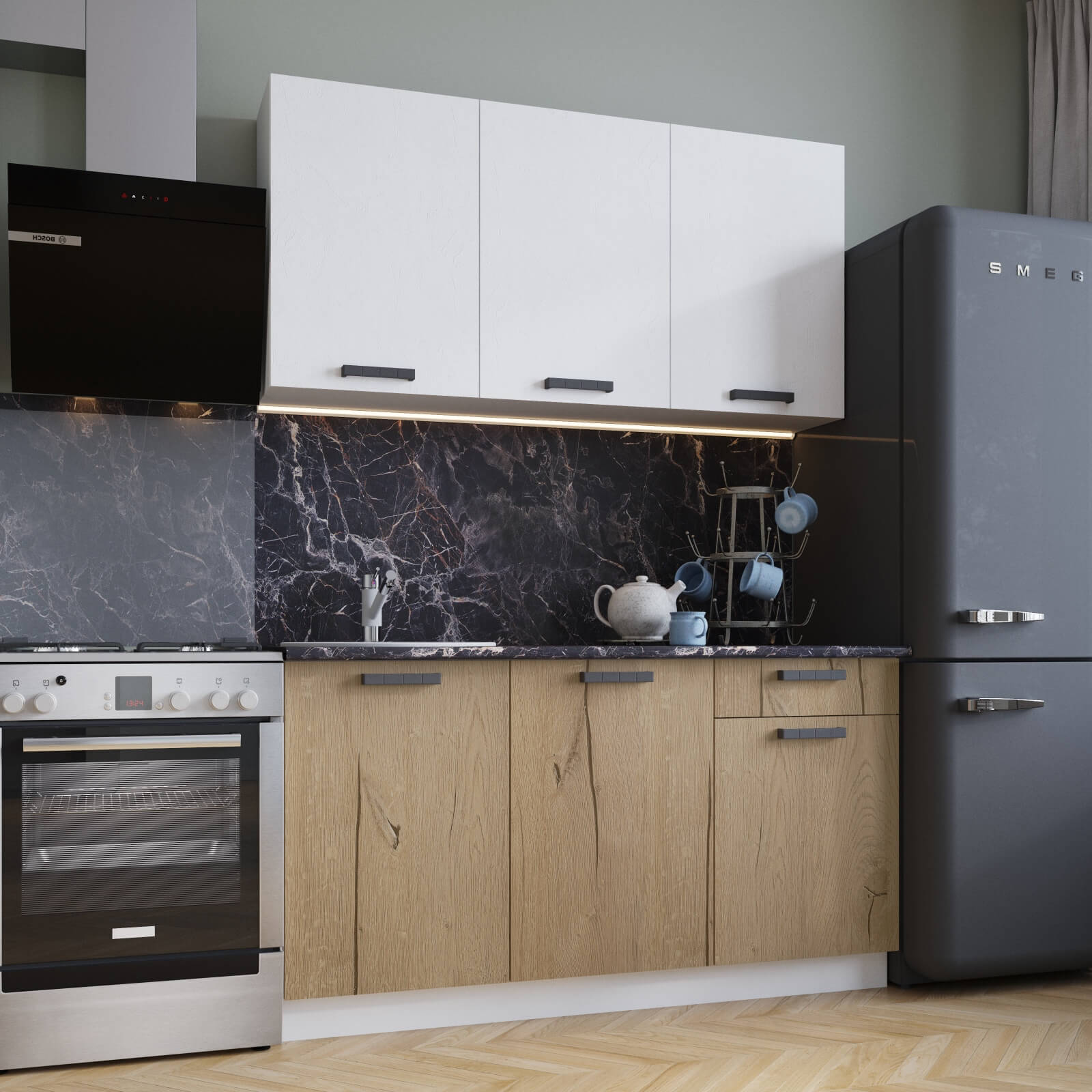 "Григгс Готовое решение" 1,5 м белый/камень светлый/дуб канадский