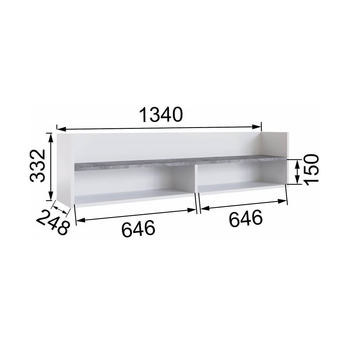 Гостиная Малави Полка навесная МПН-3 ателье светлое/белый глянец