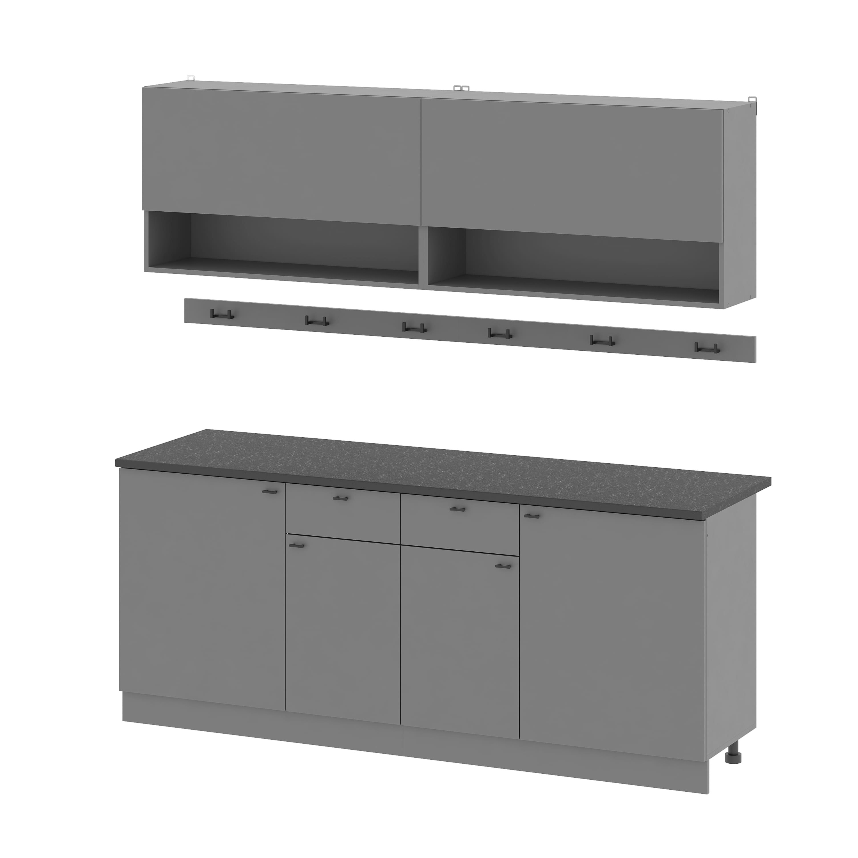 Кухонный Гарнитур "Энни" (2,0 м) Графит серый/Черный