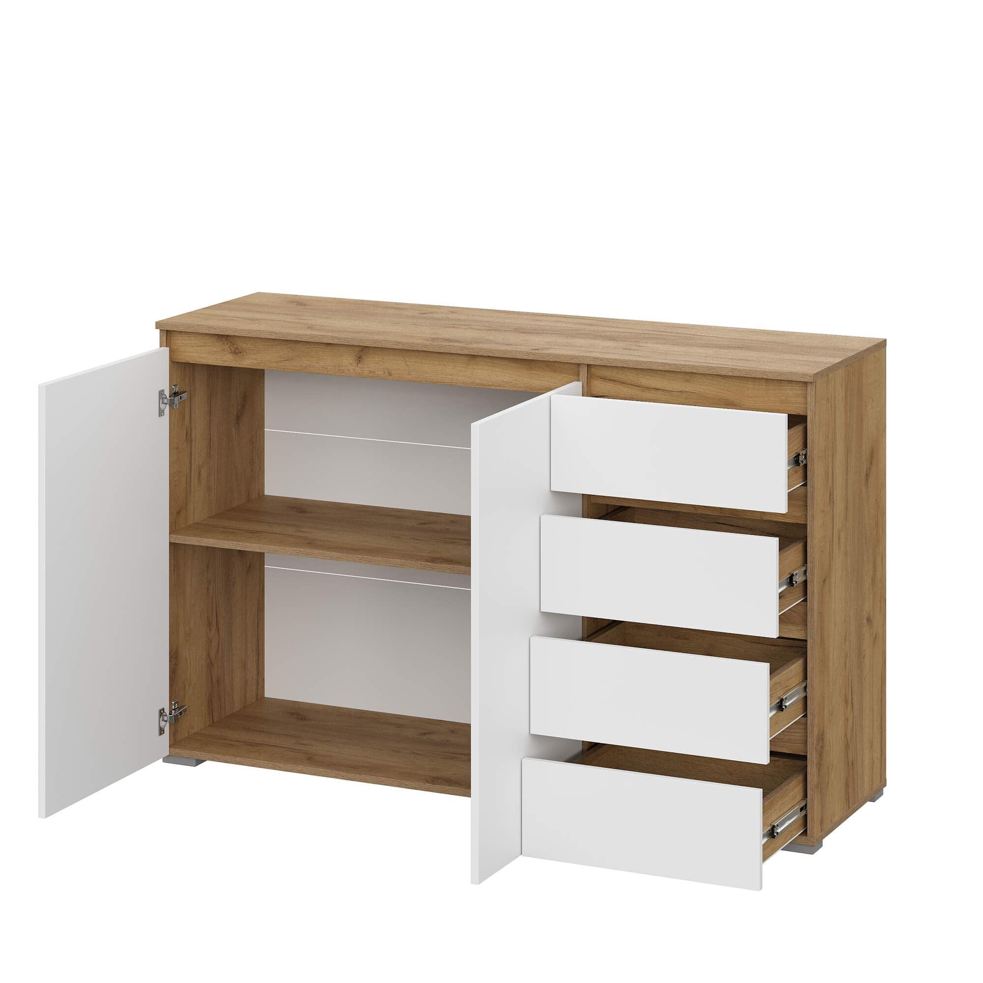 Люмо Комод КМ 06 (4 фасада справа) дуб крафт золотой/белый