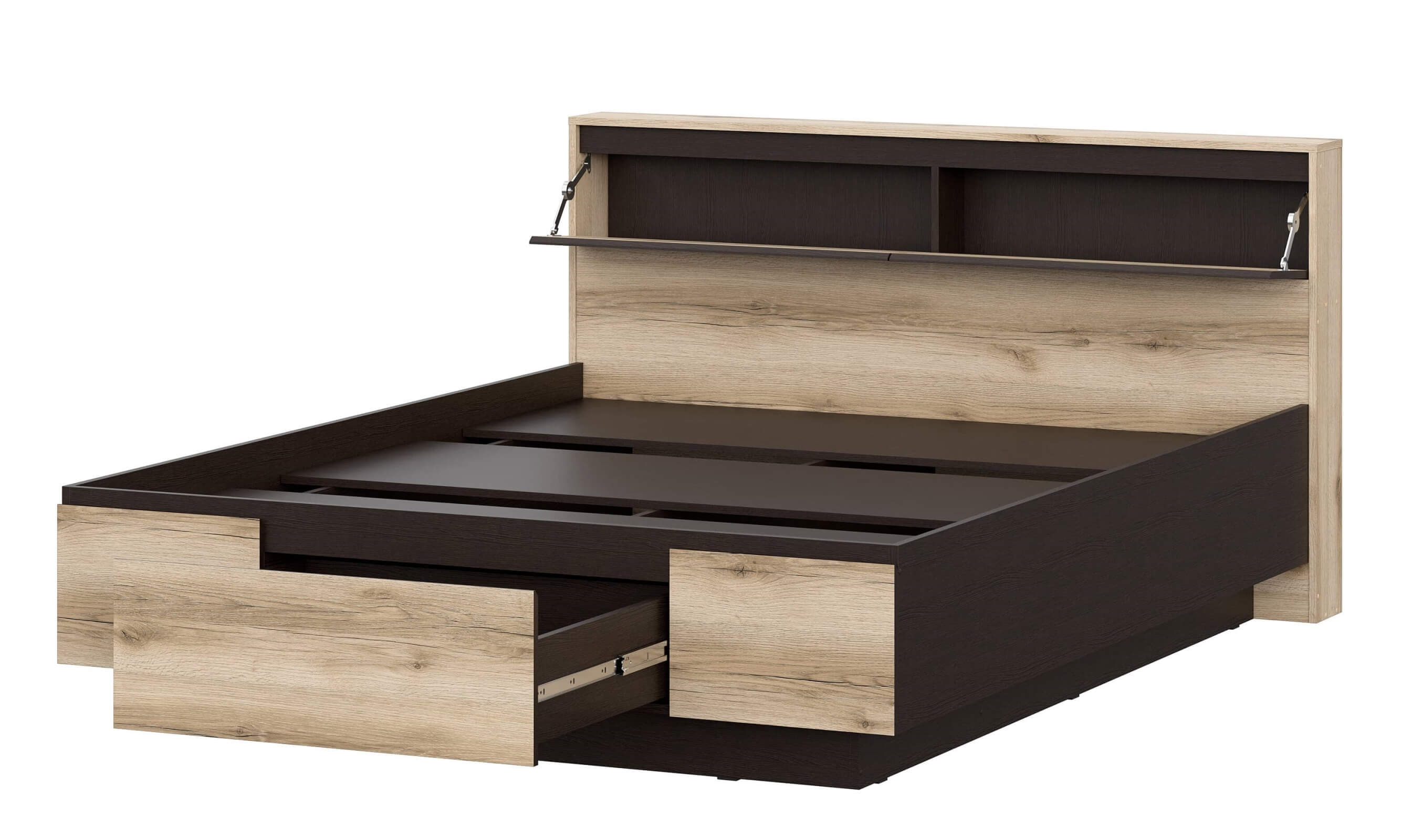 МС "Берген" Кровать двойная (1,6х2,0) (Дуб венге/Дуб делано) серия 3 