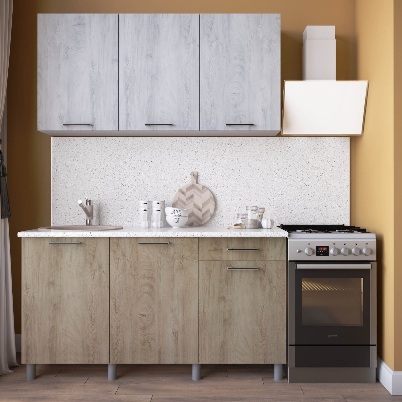 "Палермо Готовое решение" 1,5 м белый/дуб остин серый/дуб остин бежевый