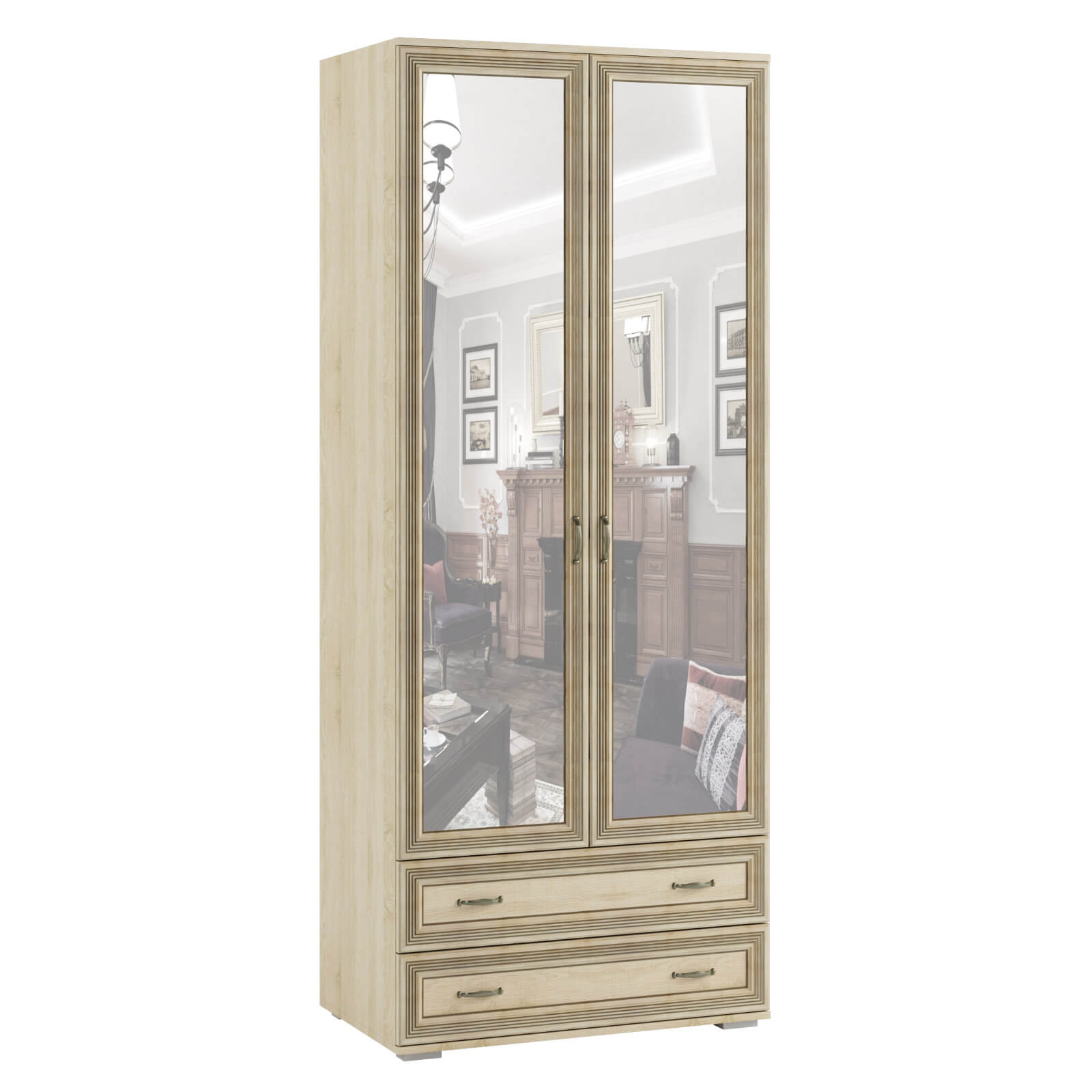 Спальня Ливорно Шкаф 2-х ств. с зеркалом ЛШ-23 дуб сонома