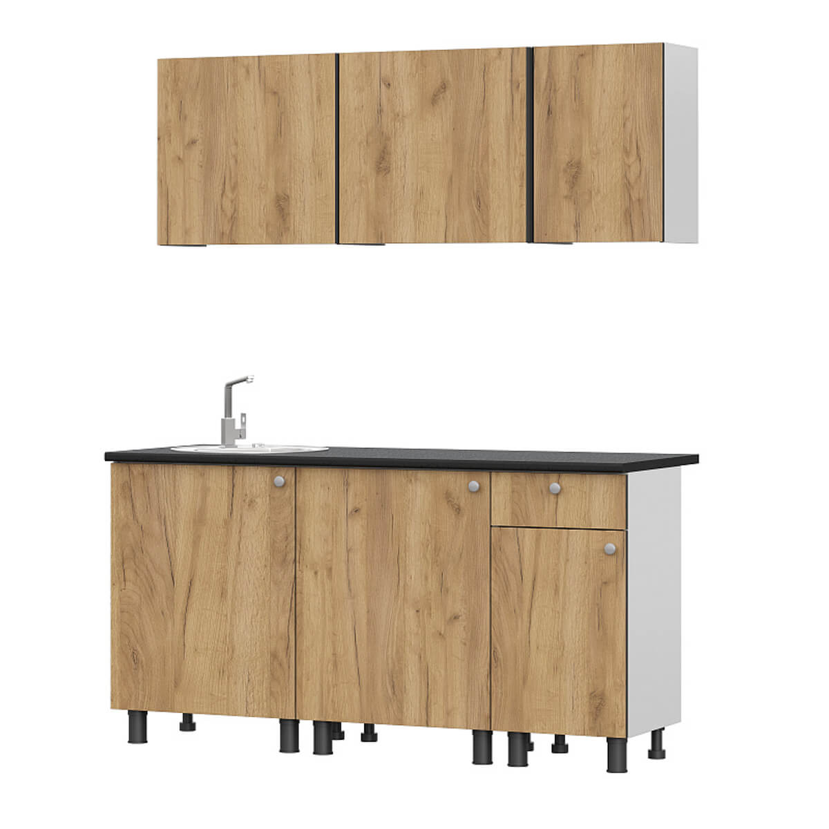 Кухонный гарнитур "КГ - 1(1600)" белый/дуб золотой/чёрный