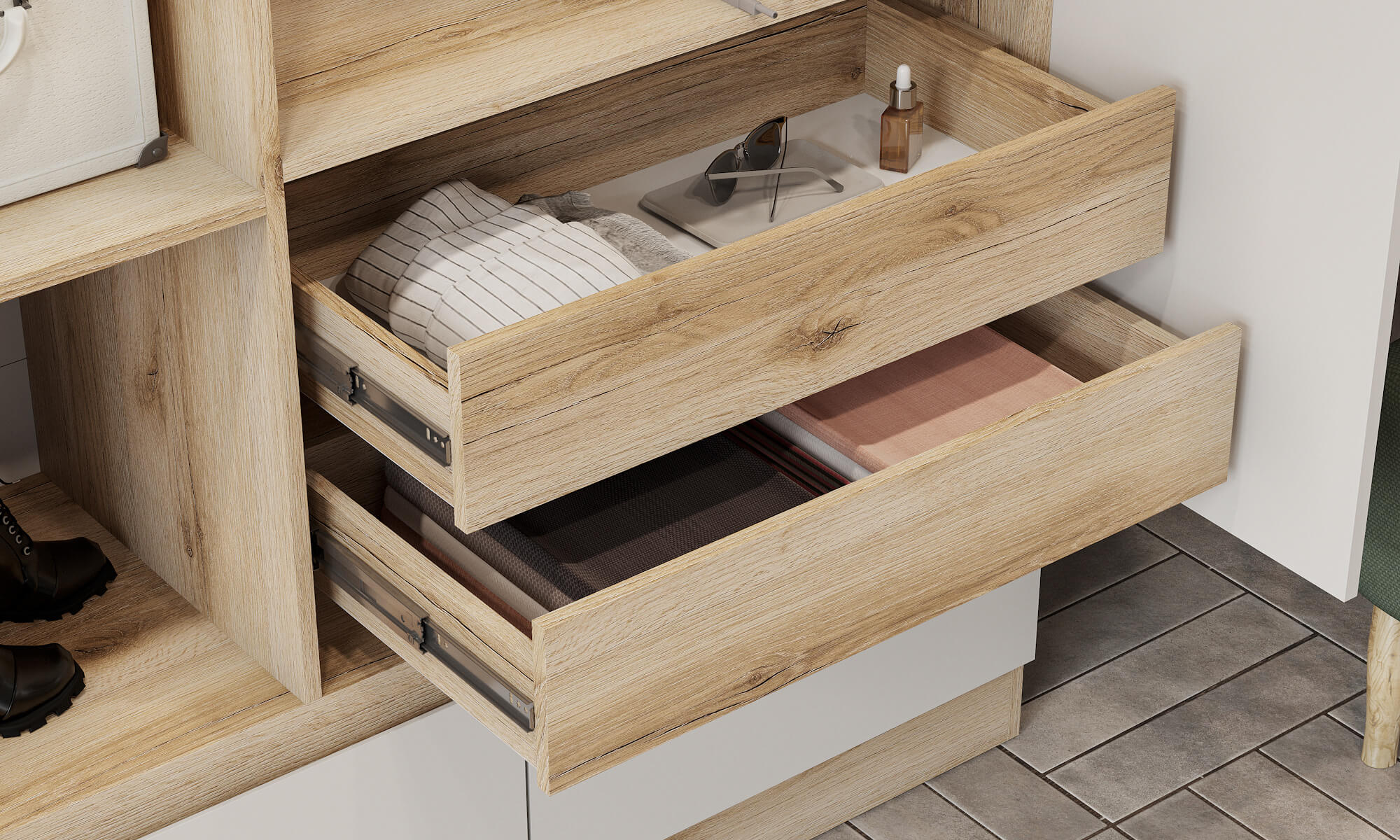 МС "Брауни" Шкаф четырехстворчатый (с ящиками) Дуб Делано/Белый