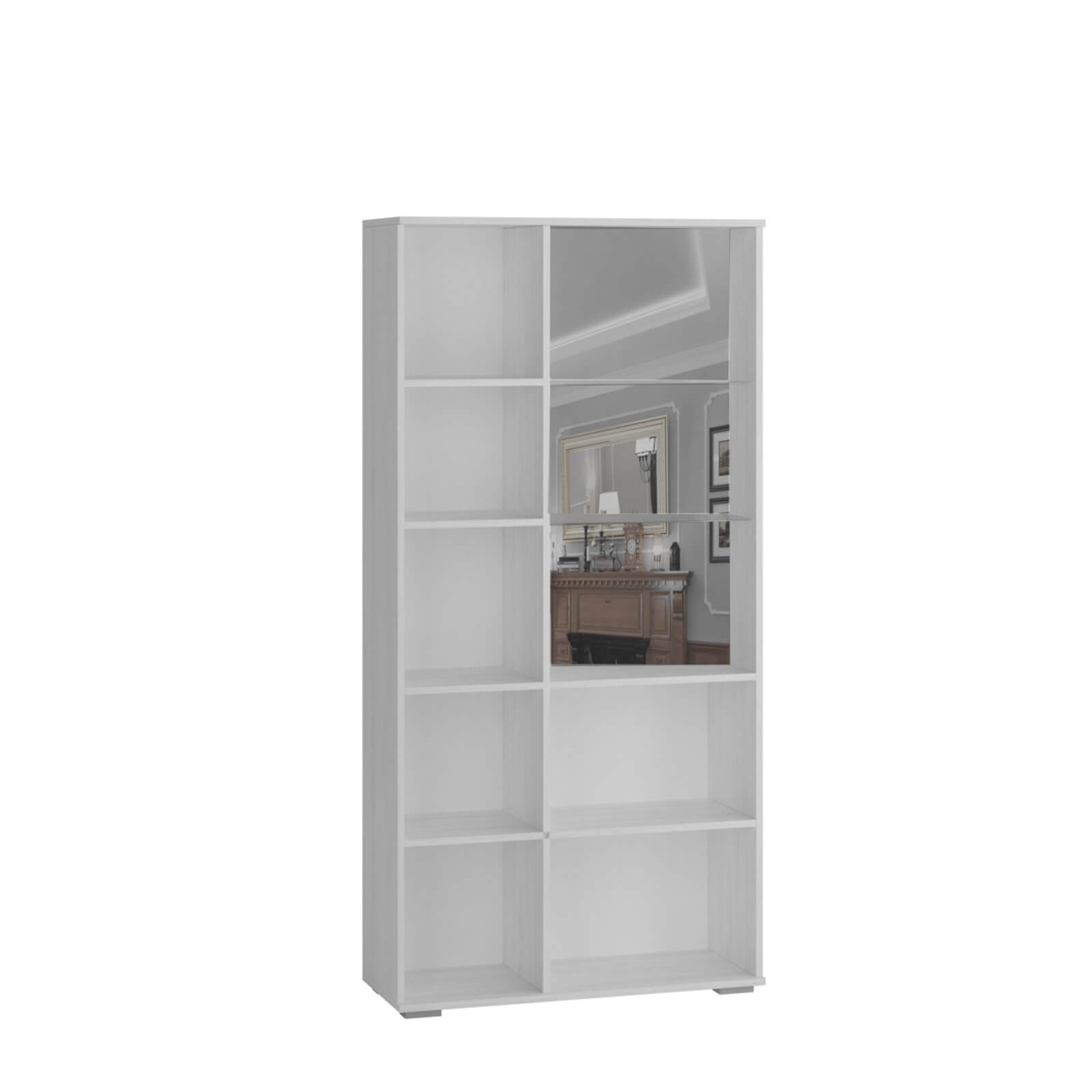 Гостиная Ливорно Шкаф с полками и витриной ЛШ-6 ясень анкор светлый патина серебро