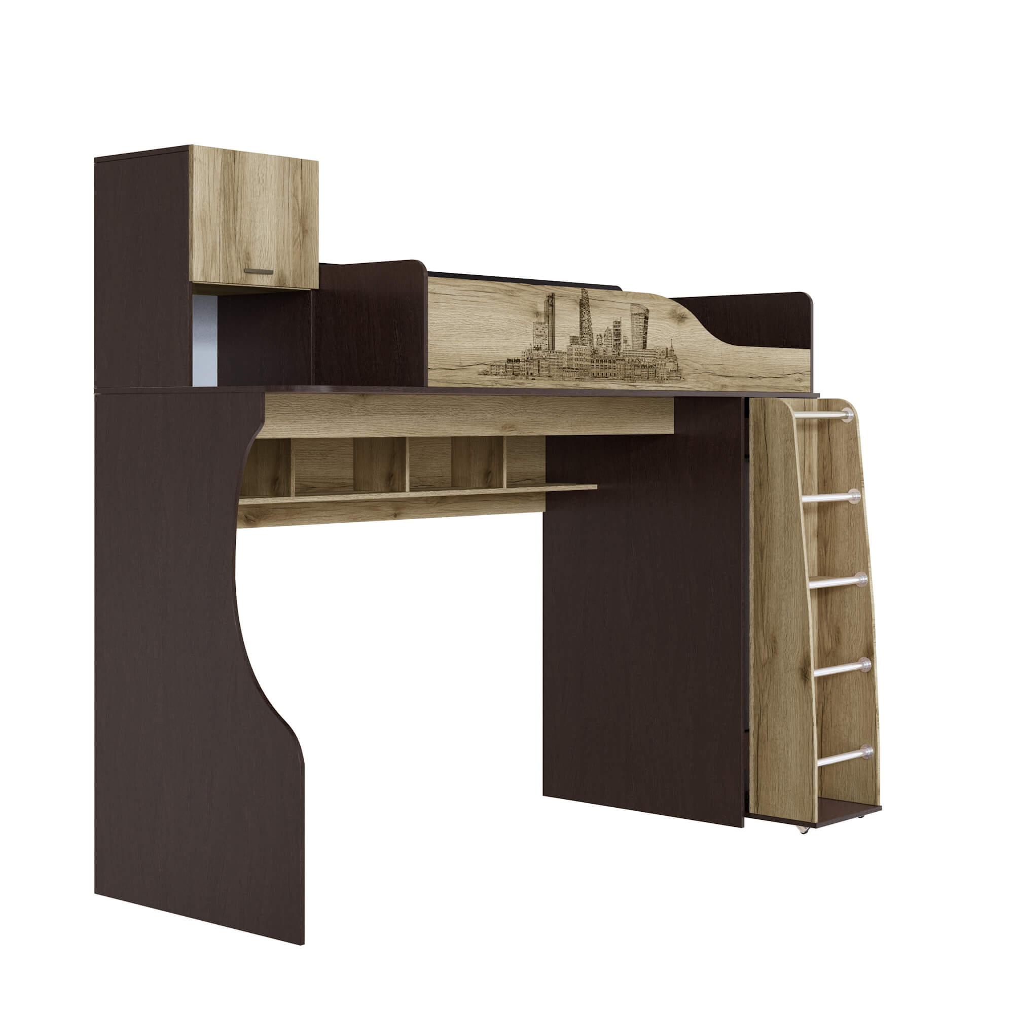 Спальня Орион. Кровать-чердак венге/дуб делано