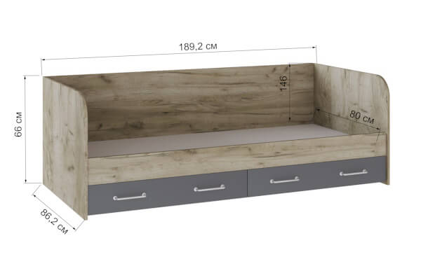 Спальня Колибри Лофт кровать с ящиками дуб крафт серый/графит серый+камень серый