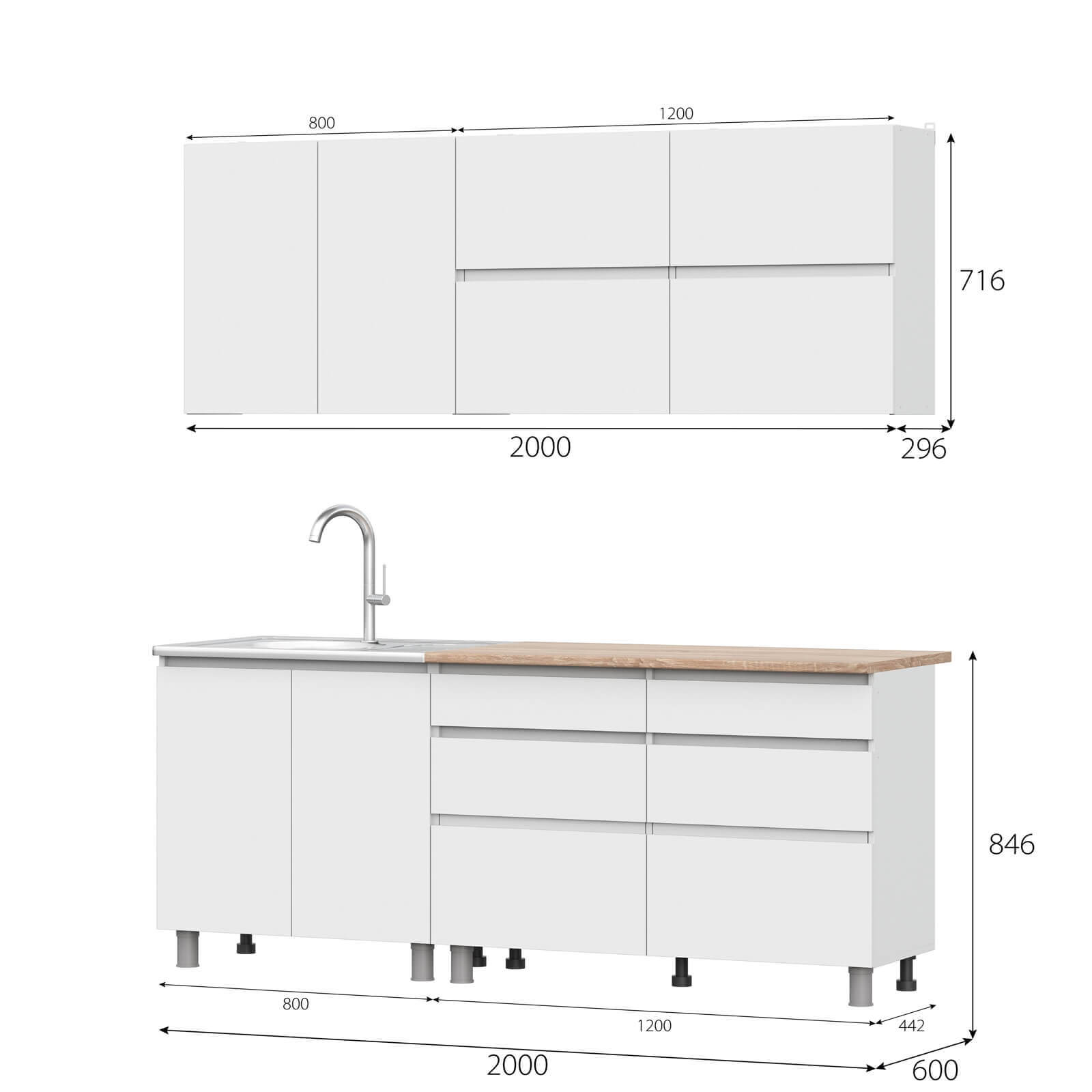 Кухонный гарнитур "Одри" (Симпл) (2,0м) Белый/Дуб сонома