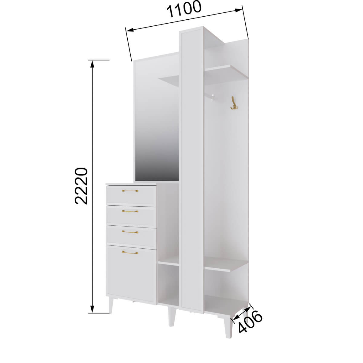 Прихожая Толедо Центральная секция ТЦС-30 белый