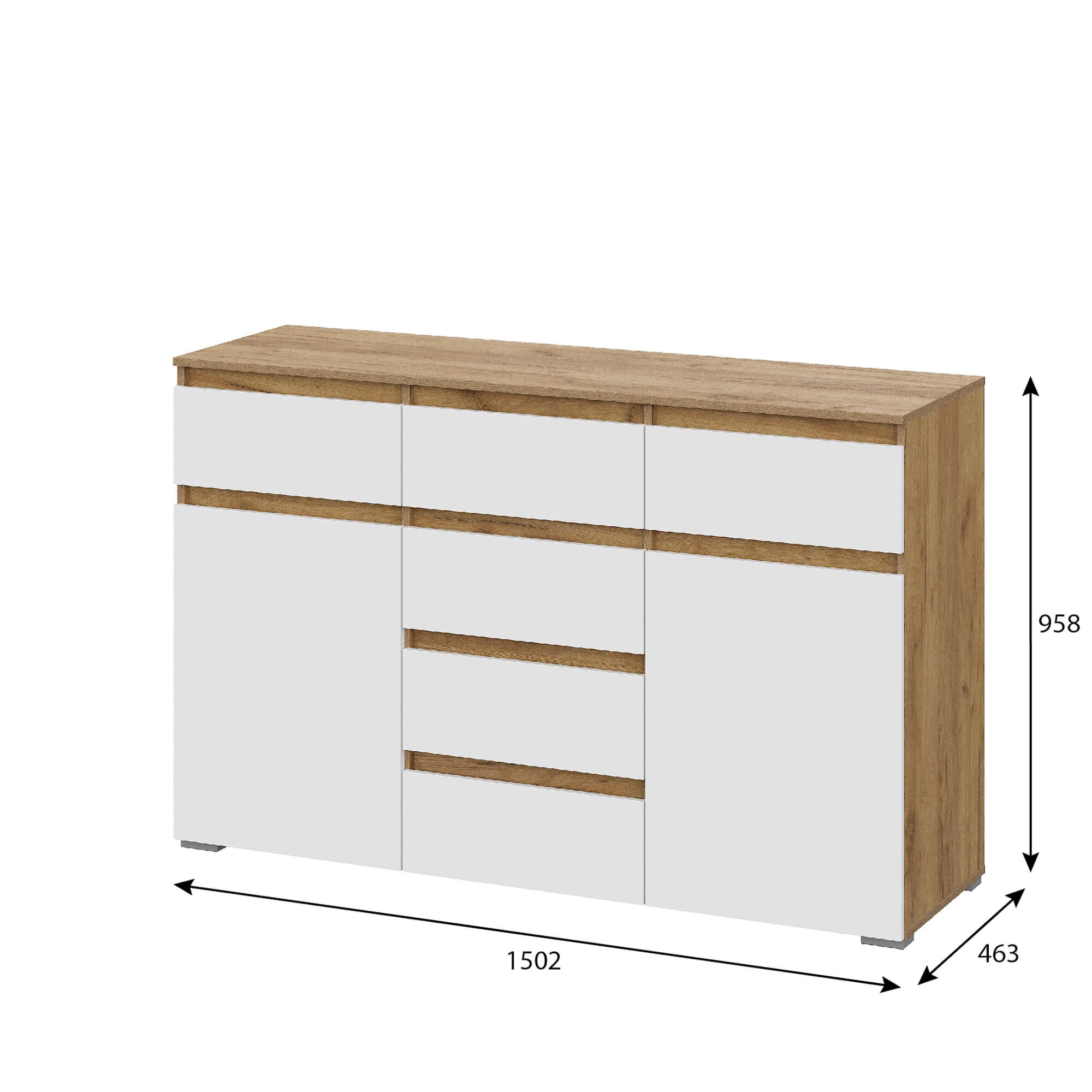 Люмо Комод КМ 05 (6 ящиков) дуб крафт золотой/белый