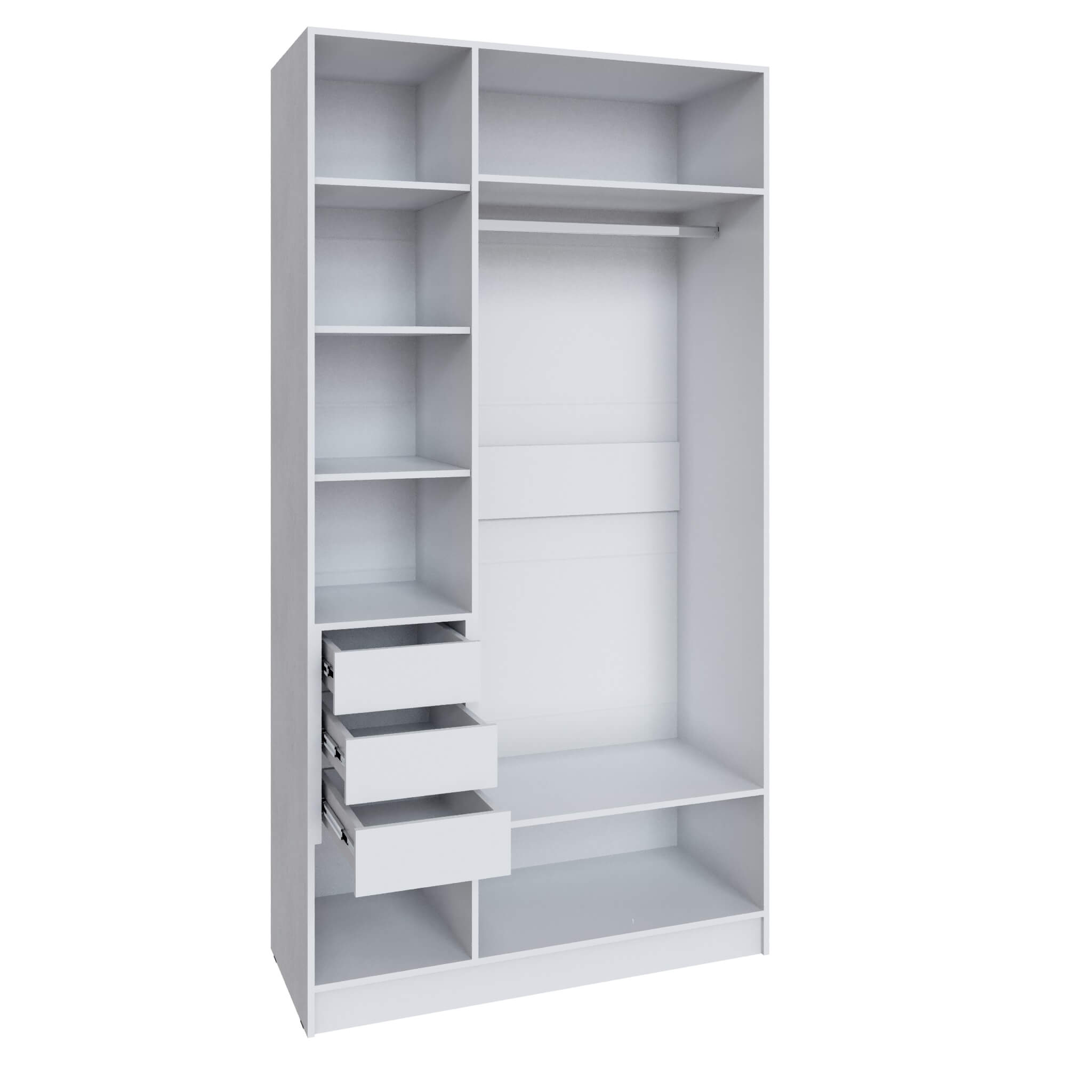 Шкаф Мадрид (1,2) с 3 ящ. внутри с зеркалом белый